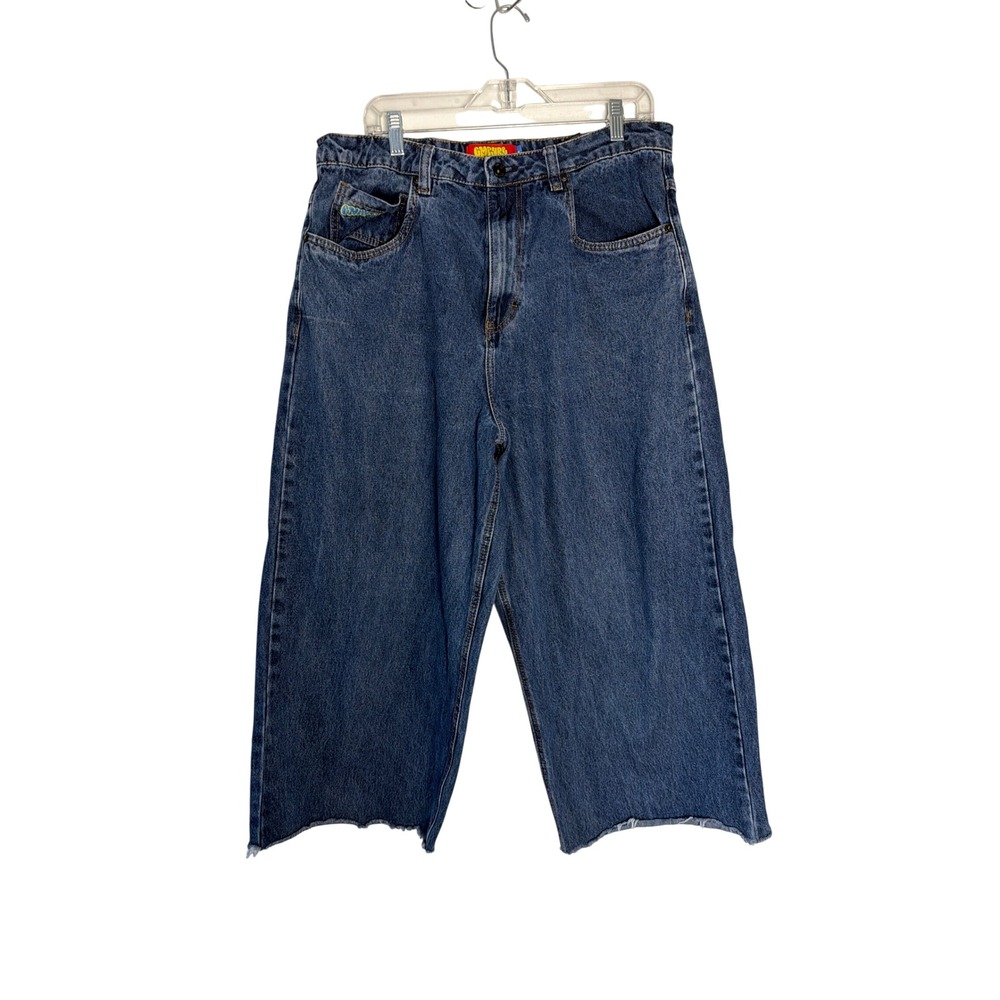 Empyre Loose Fit Denim Shorts Dark Wash Raw Hem Skate Streetwear Size 34